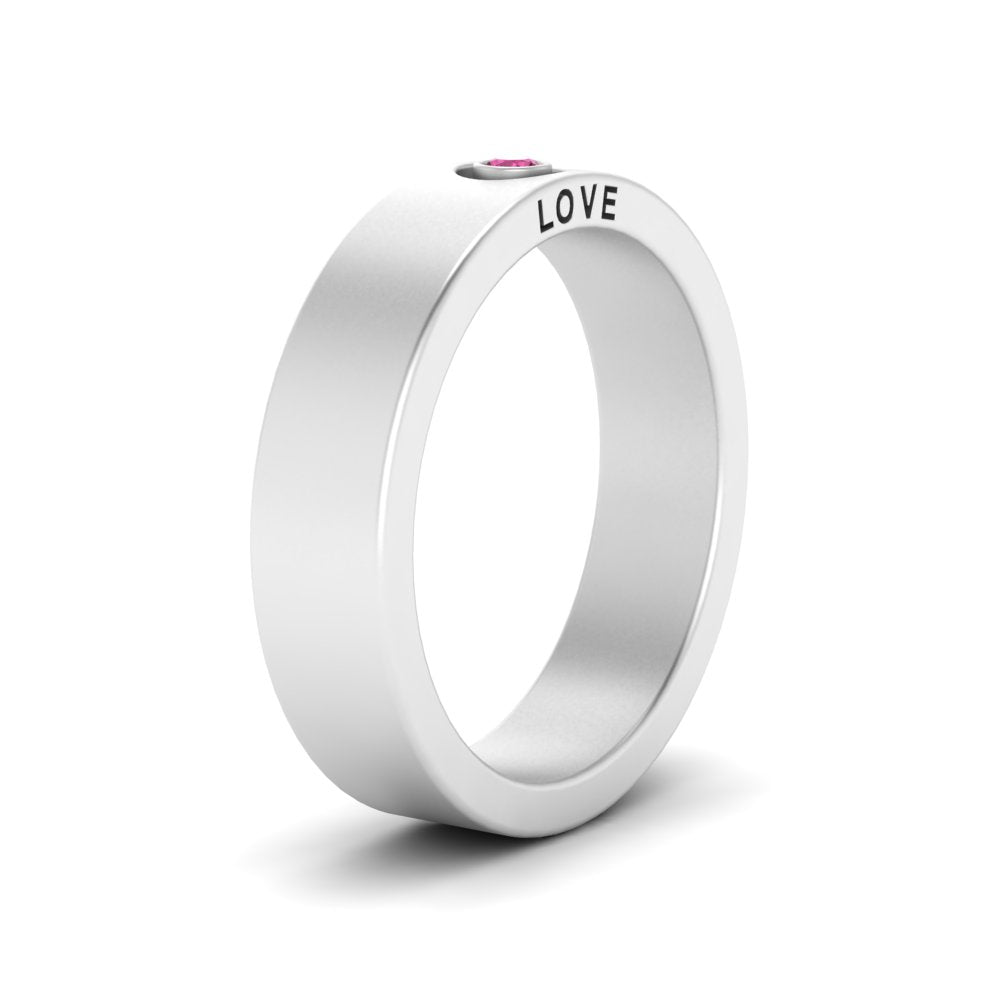 Flat Single Stone Mens Band Engraved Fascinating Diamonds