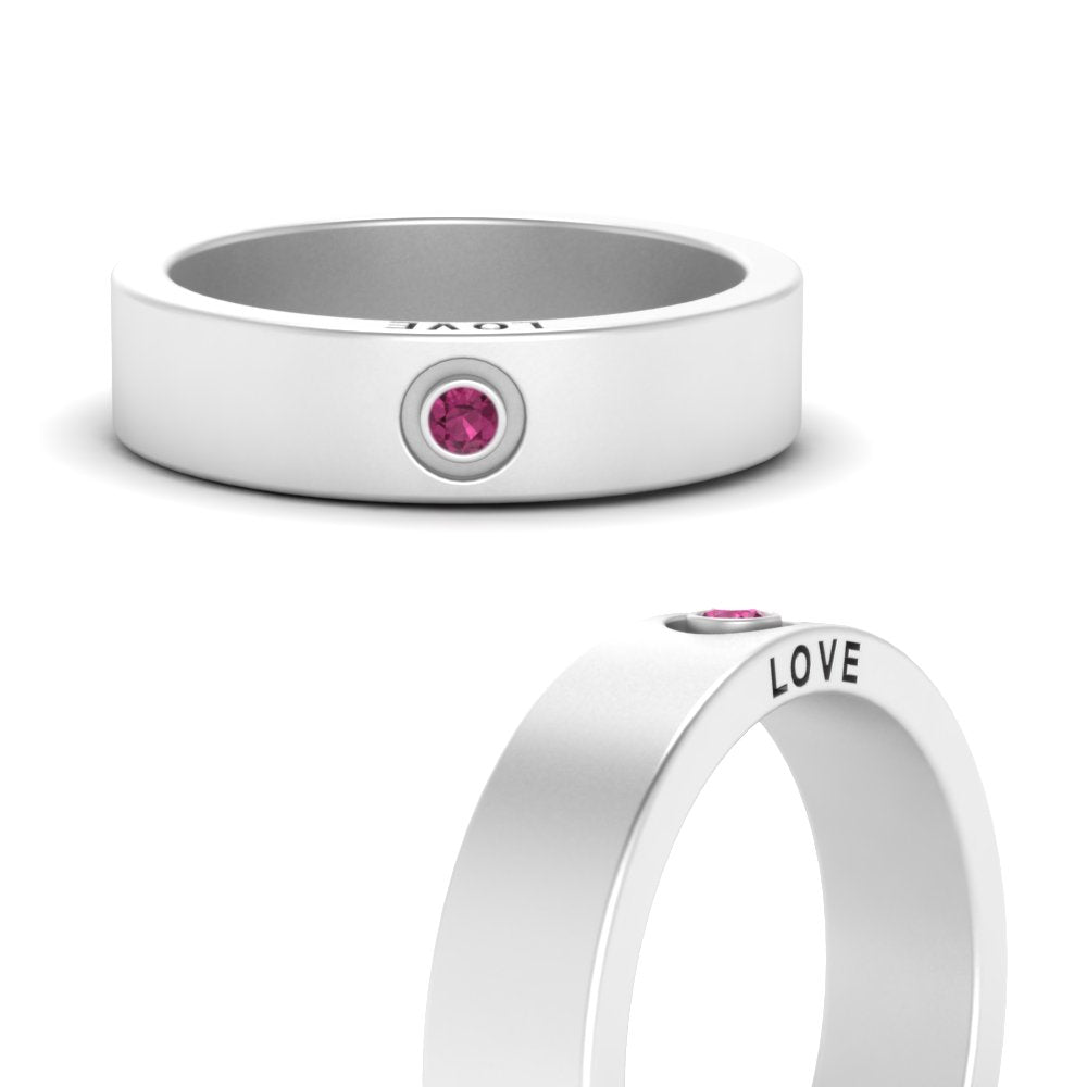 Flat Single Stone Mens Band Engraved Fascinating Diamonds