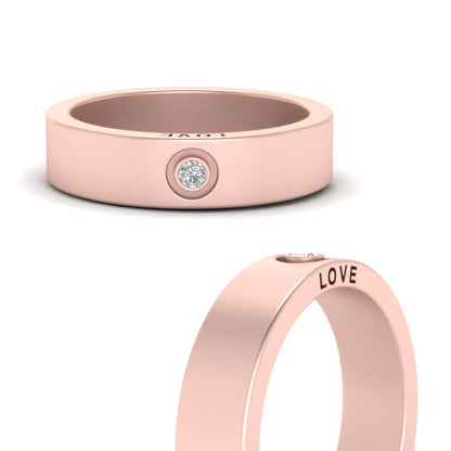 Flat Single Stone Mens Band Engraved Fascinating Diamonds