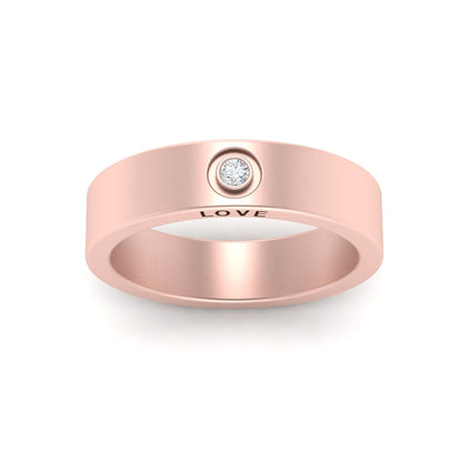 Flat Single Stone Mens Band Engraved Fascinating Diamonds