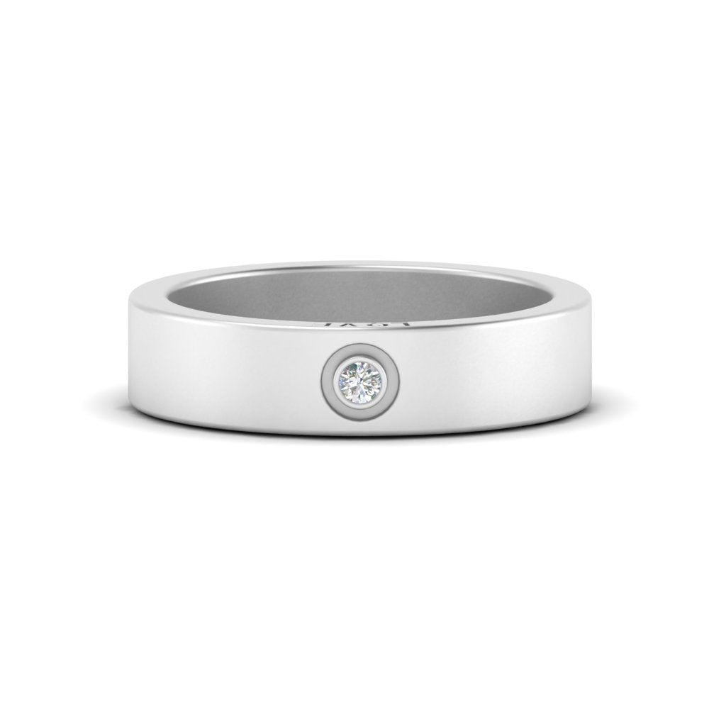 Flat Single Stone Mens Band Engraved Fascinating Diamonds