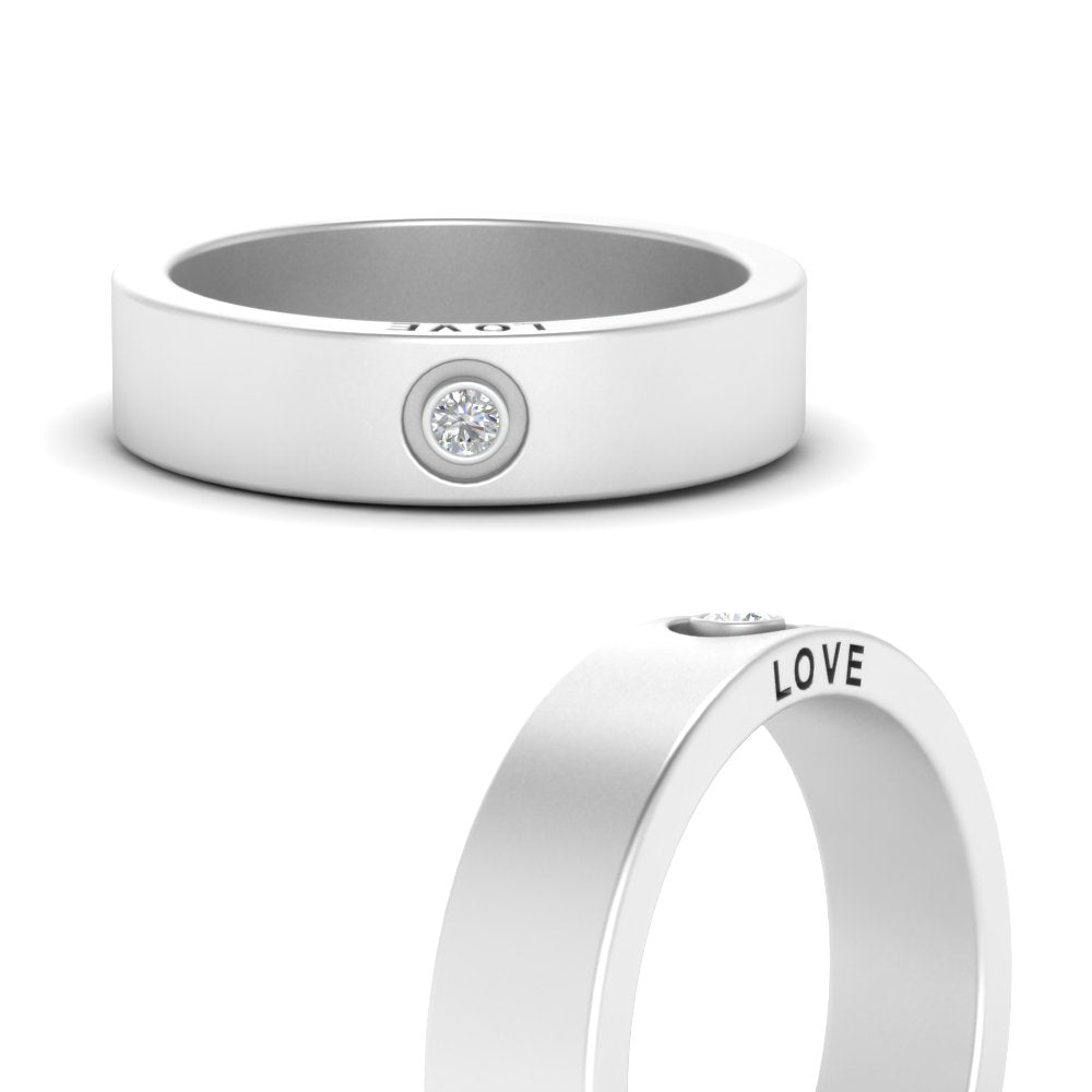 Flat Single Stone Mens Band Engraved Fascinating Diamonds