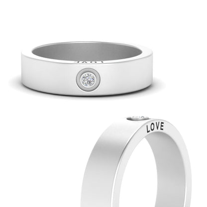 Flat Single Stone Mens Band Engraved Fascinating Diamonds