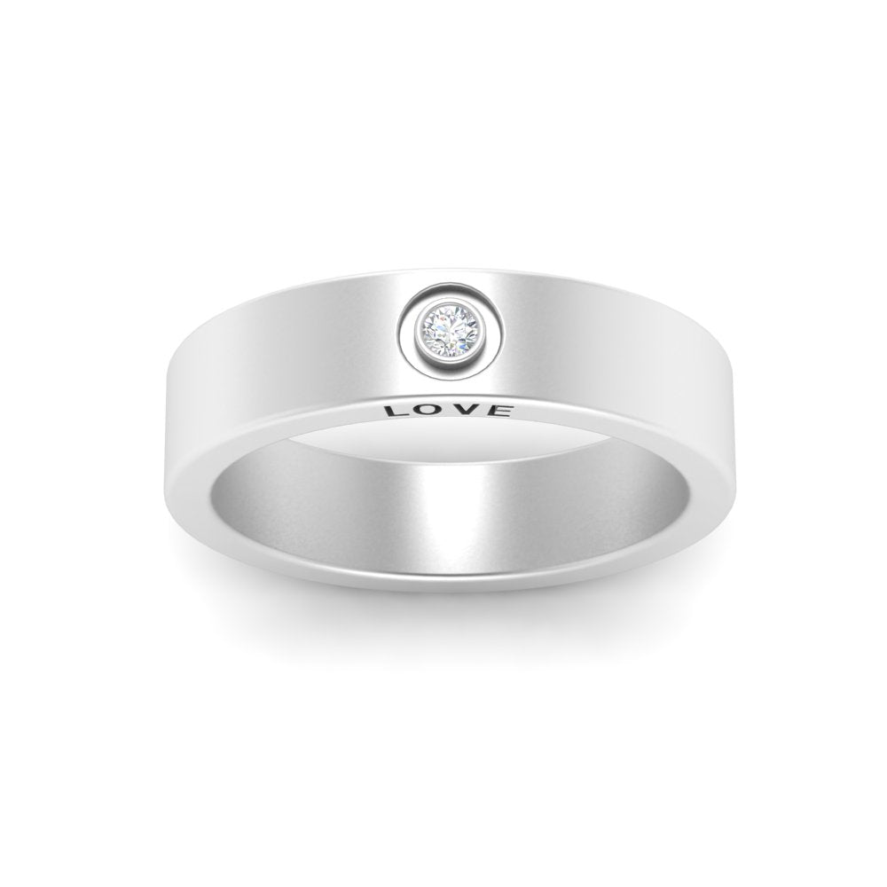 Flat Single Stone Mens Band Engraved Fascinating Diamonds