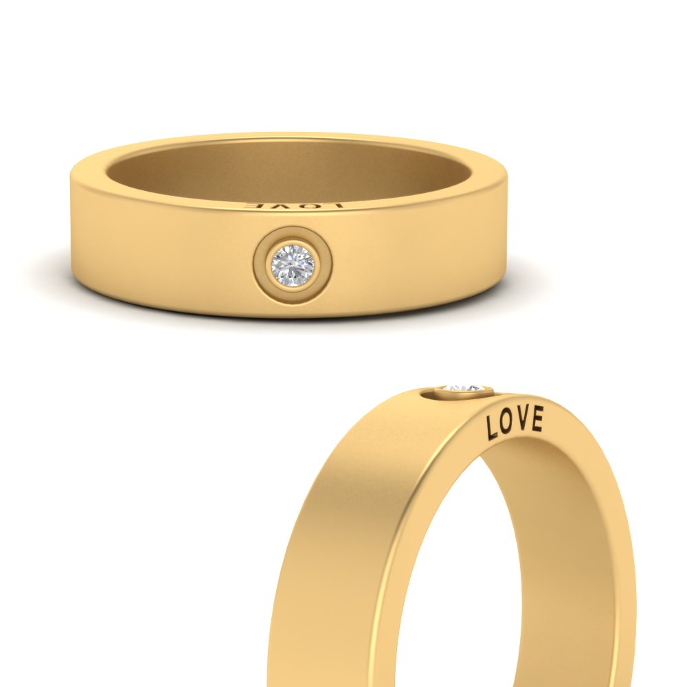 Flat Single Stone Mens Band Engraved Fascinating Diamonds