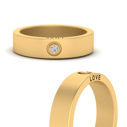 Flat Single Stone Mens Band Engraved Fascinating Diamonds