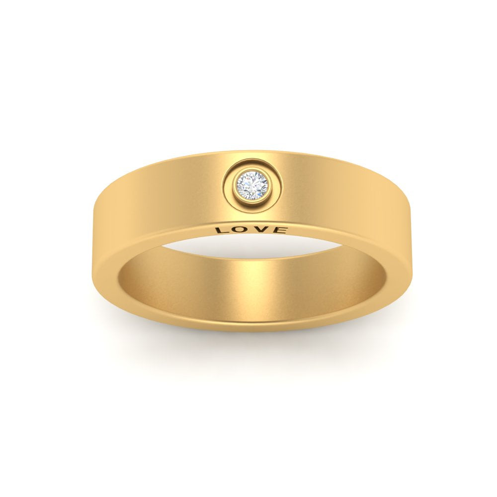 Flat Single Stone Mens Band Engraved Fascinating Diamonds