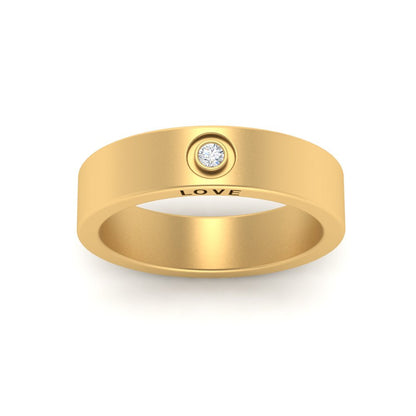 Flat Single Stone Mens Band Engraved Fascinating Diamonds