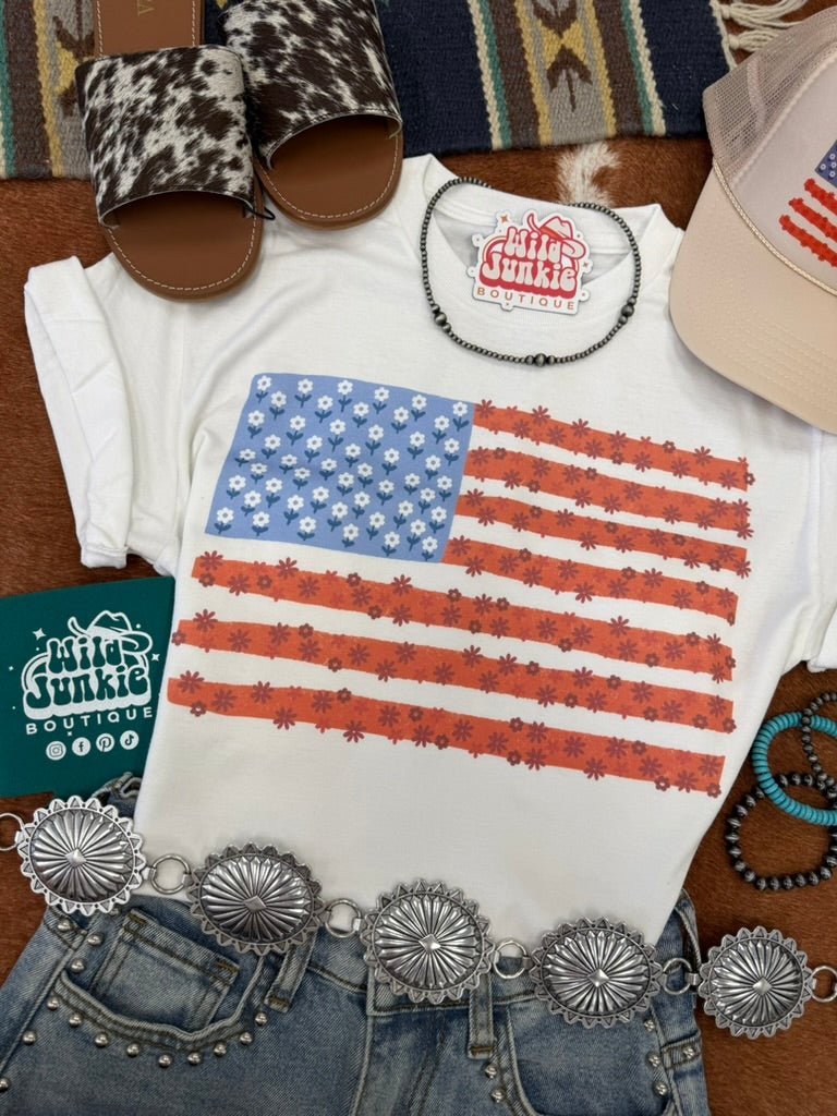 Floral American Flag Graphic Tee Wild Junkie