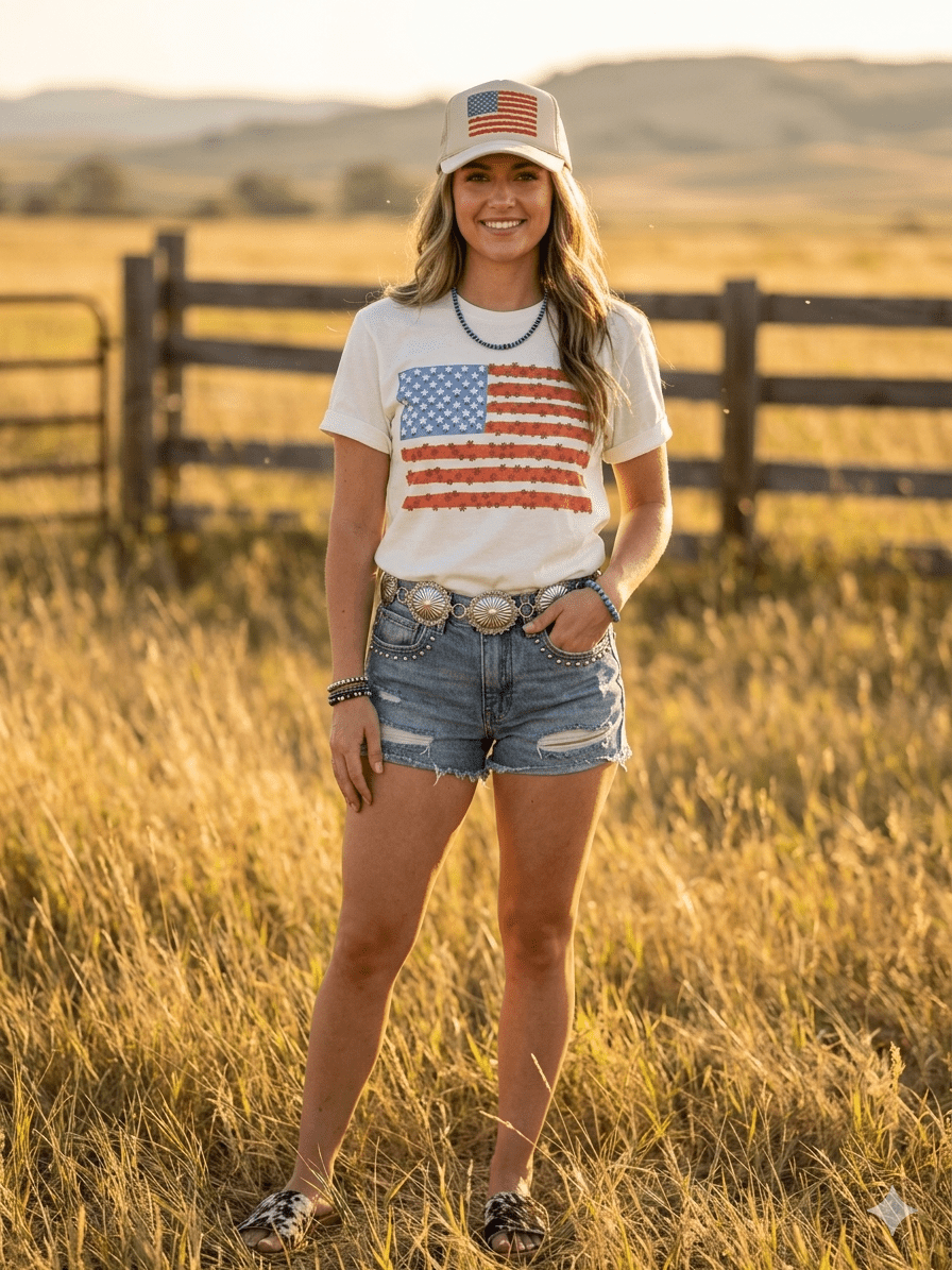 Floral American Flag Graphic Tee Wild Junkie