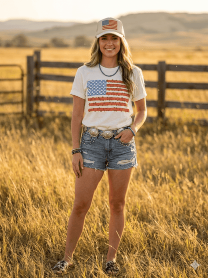 Floral American Flag Graphic Tee Wild Junkie