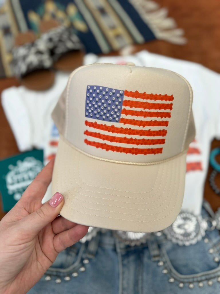 Floral American Flag Trucker Hat Wild Junkie