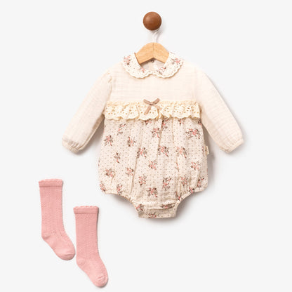 Floral Lace Romper with Socks Honey and Hive