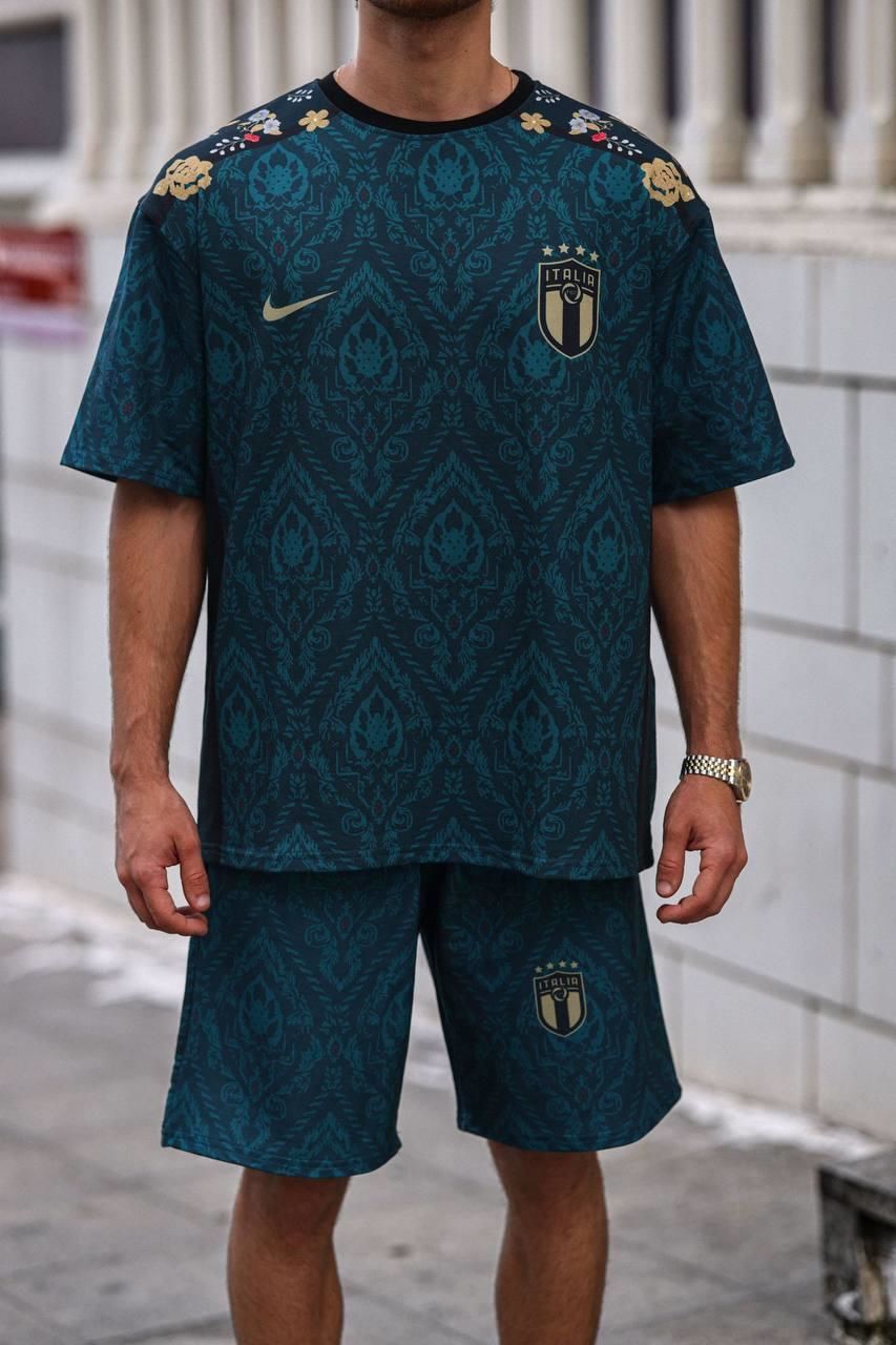 Floral Print Italy Logo Oversized T-shirt and Shorts Set Withinblack