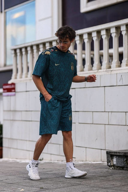 Floral Print Italy Logo Oversized T-shirt and Shorts Set Withinblack