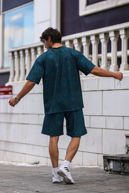 Floral Print Italy Logo Oversized T-shirt and Shorts Set Withinblack