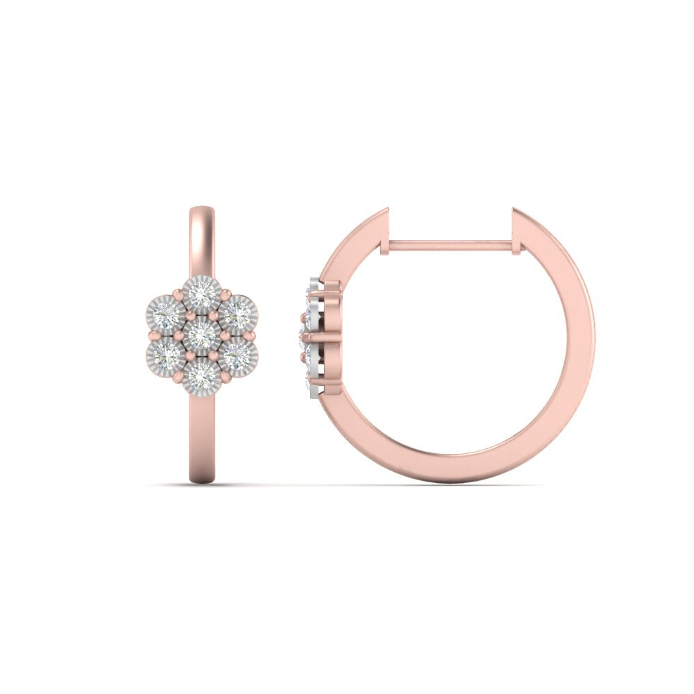 Flower Small 2 Tone Hoop Huggie Earrings Fascinating Diamonds