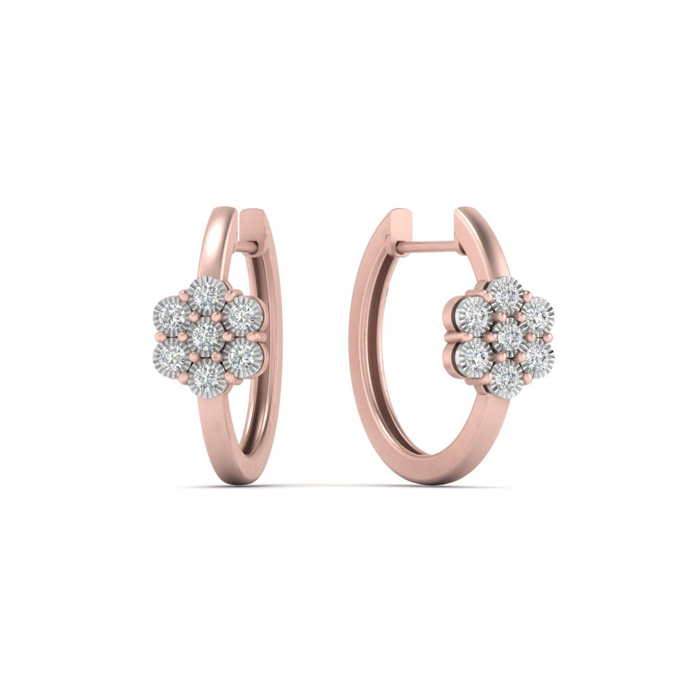 Flower Small 2 Tone Hoop Huggie Earrings Fascinating Diamonds
