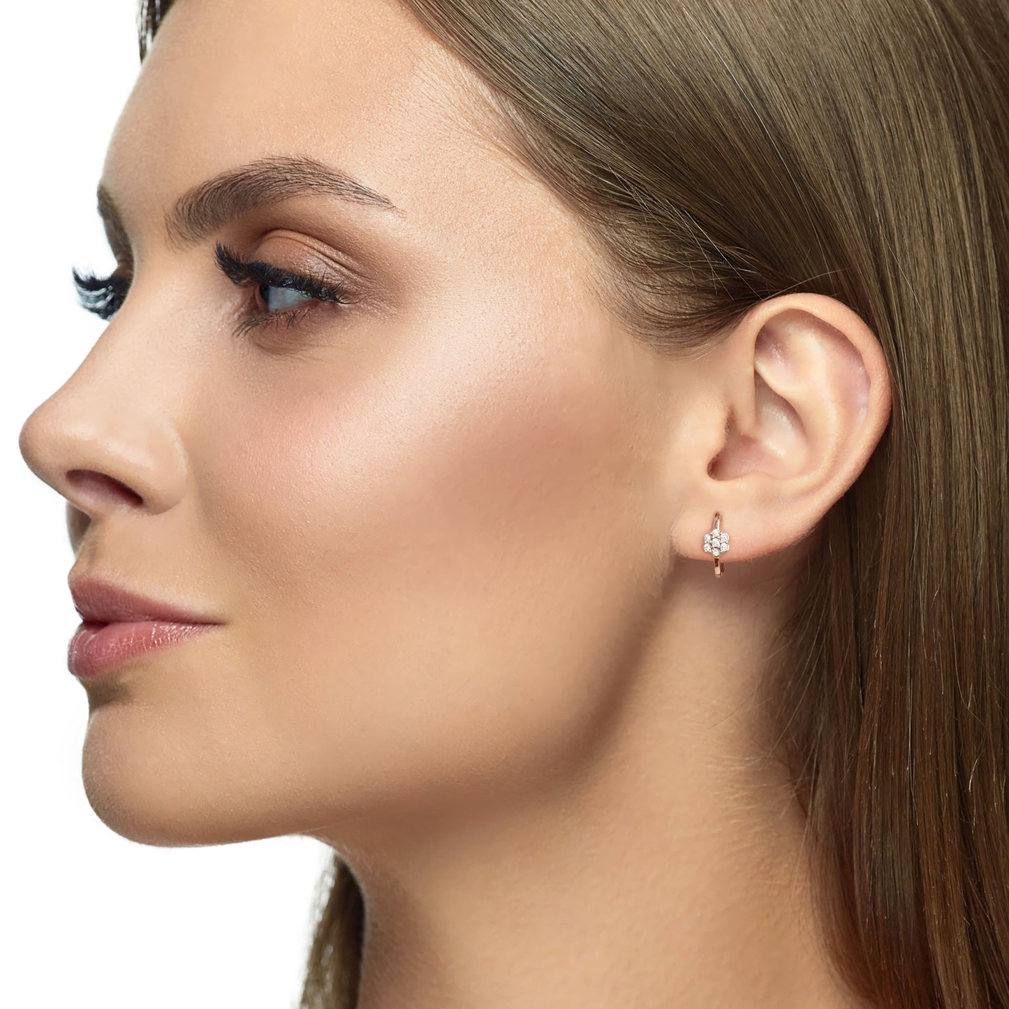Flower Small 2 Tone Hoop Huggie Earrings Fascinating Diamonds