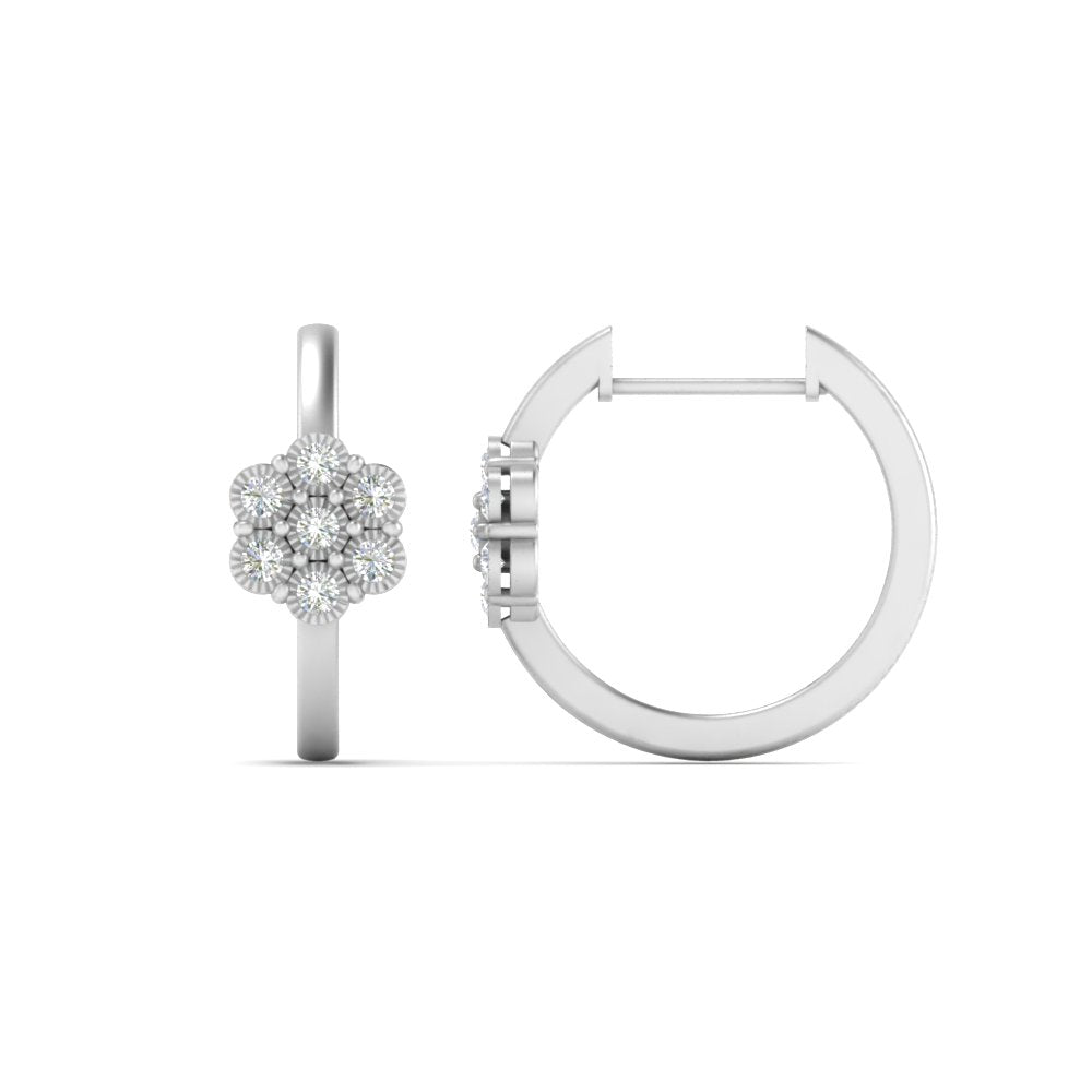 Flower Small 2 Tone Hoop Huggie Earrings Fascinating Diamonds