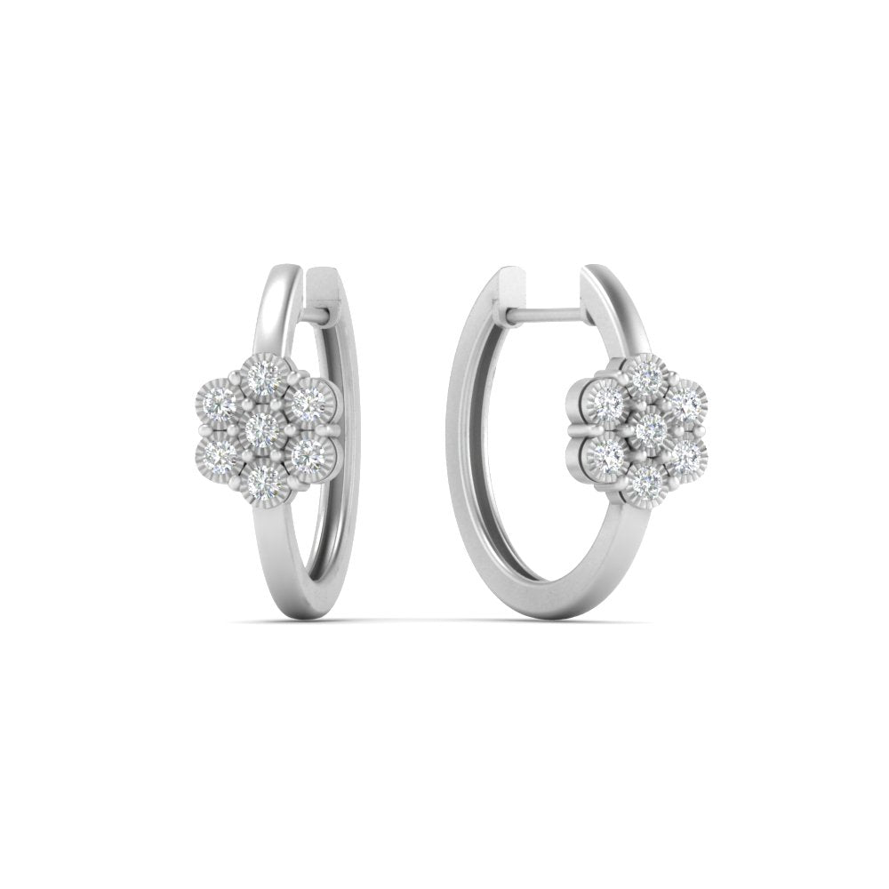 Flower Small 2 Tone Hoop Huggie Earrings Fascinating Diamonds