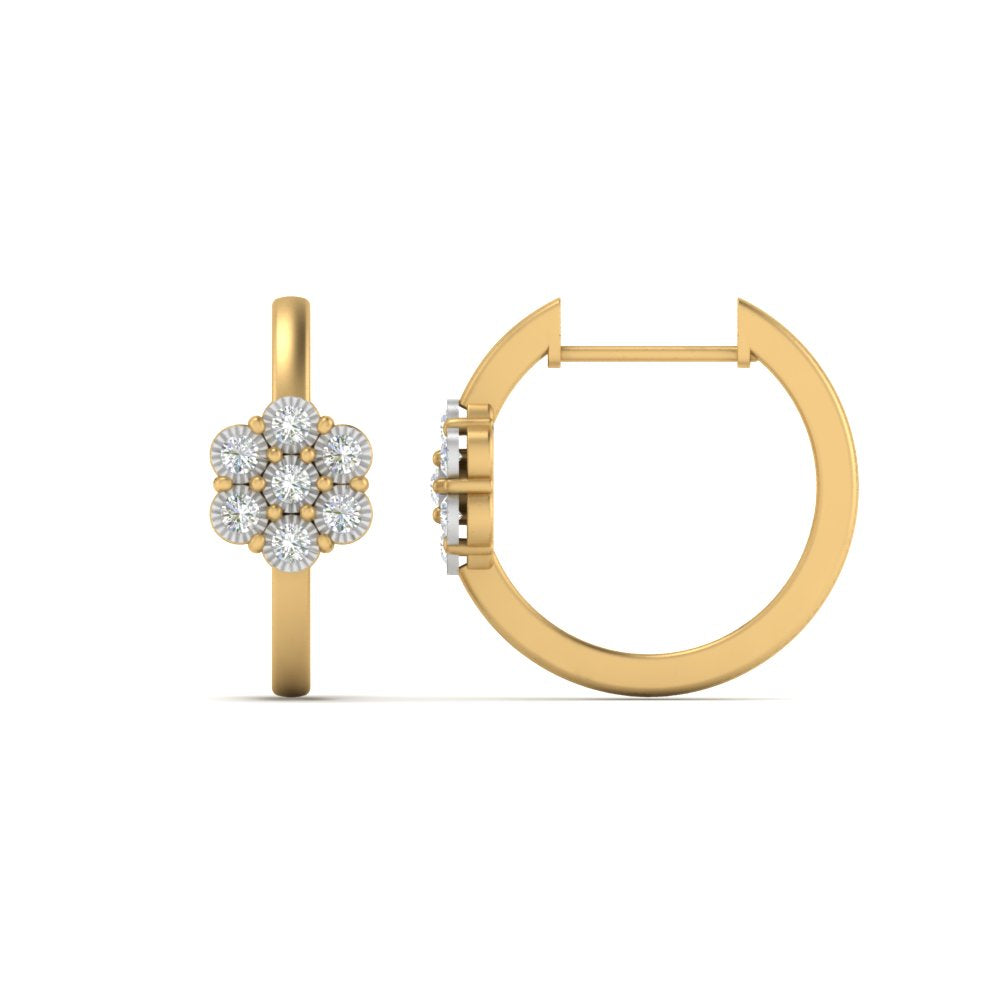 Flower Small 2 Tone Hoop Huggie Earrings Fascinating Diamonds