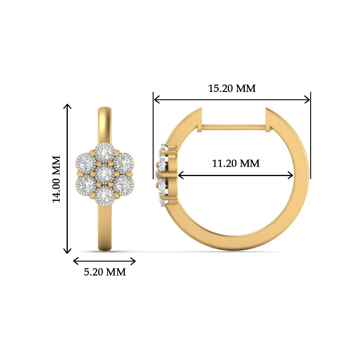 Flower Small 2 Tone Hoop Huggie Earrings Fascinating Diamonds