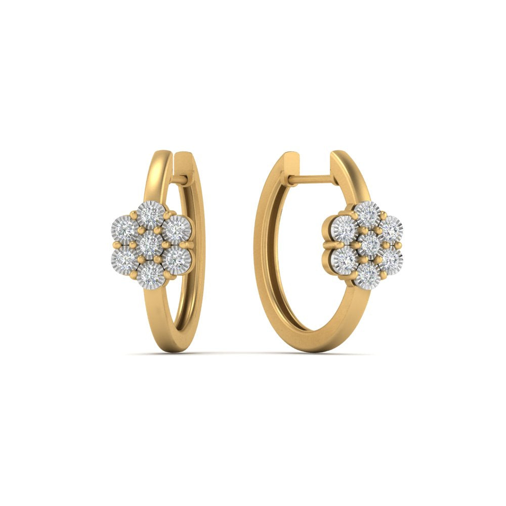 Flower Small 2 Tone Hoop Huggie Earrings Fascinating Diamonds