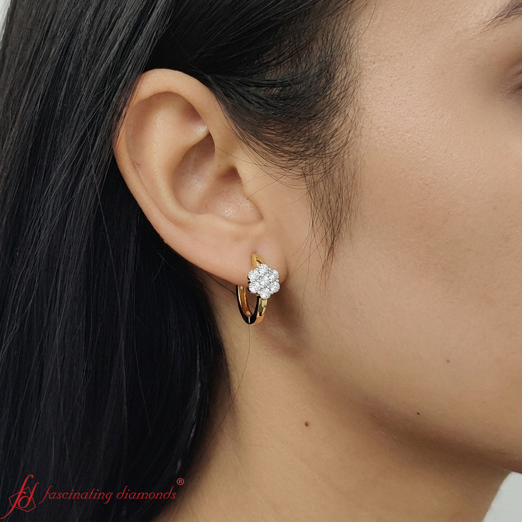 Flower Small 2 Tone Hoop Huggie Earrings Fascinating Diamonds