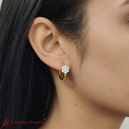 Flower Small 2 Tone Hoop Huggie Earrings Fascinating Diamonds