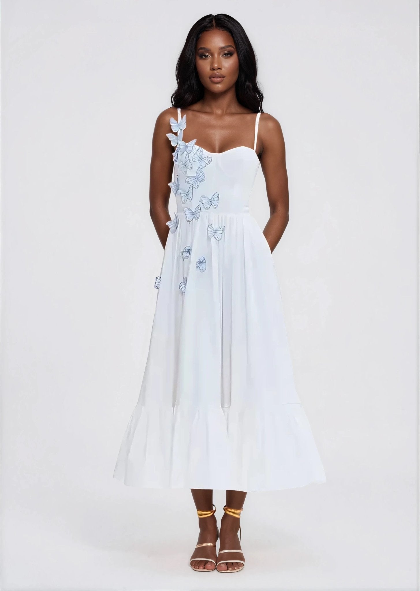 Flutter Poplin Butterfly Midi Dress – Off White XO, Tina