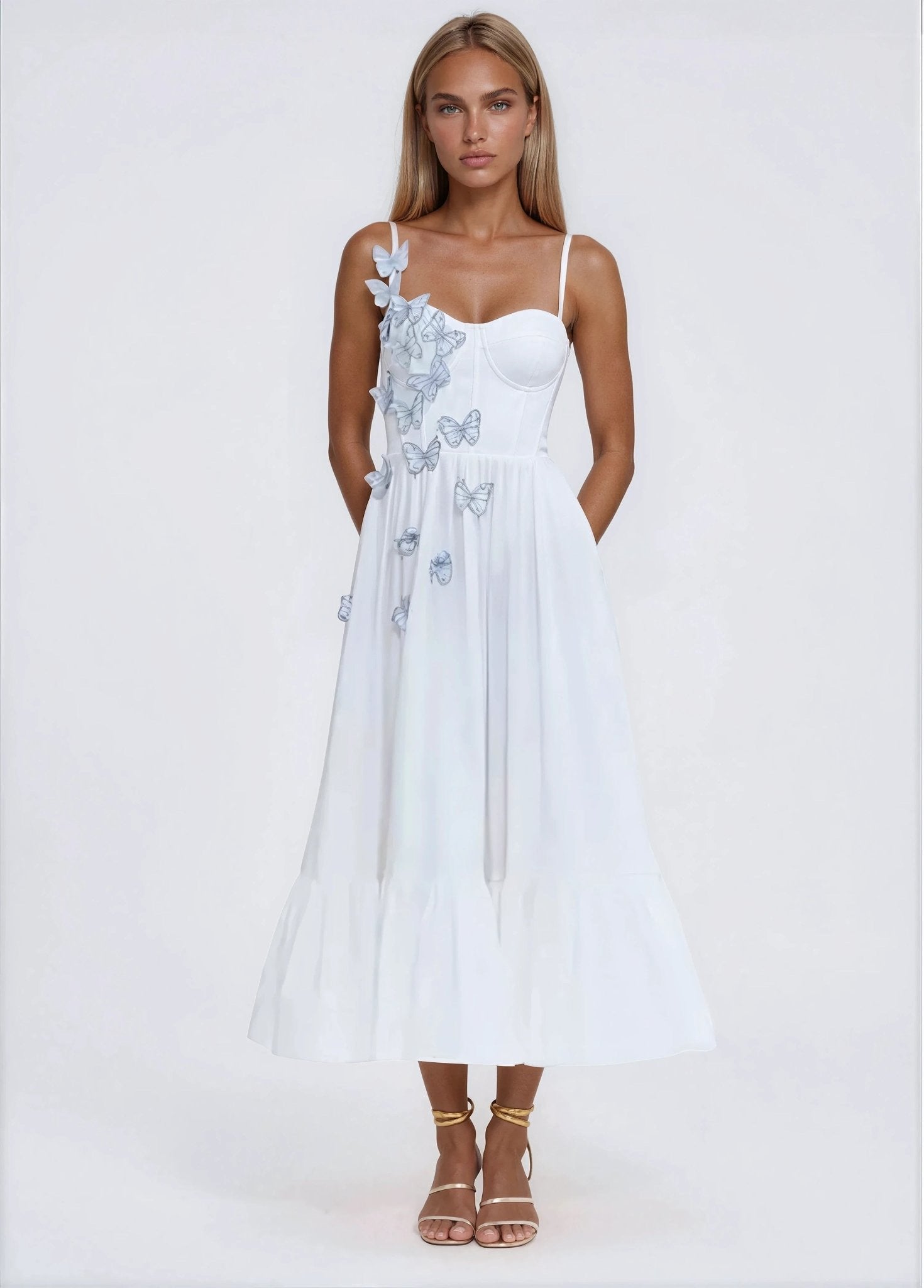 Flutter Poplin Butterfly Midi Dress – Off White XO, Tina