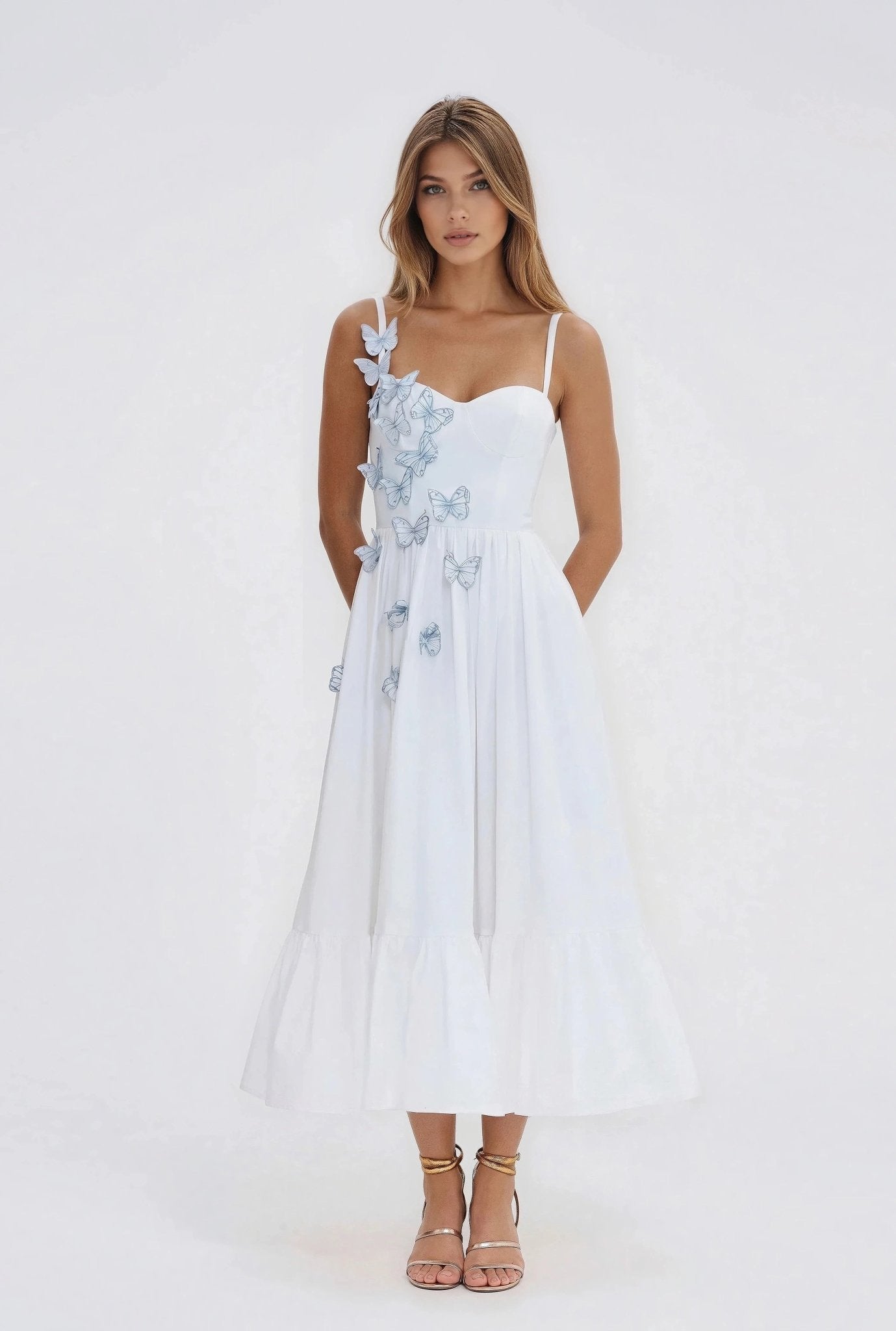 Flutter Poplin Butterfly Midi Dress – Off White XO, Tina