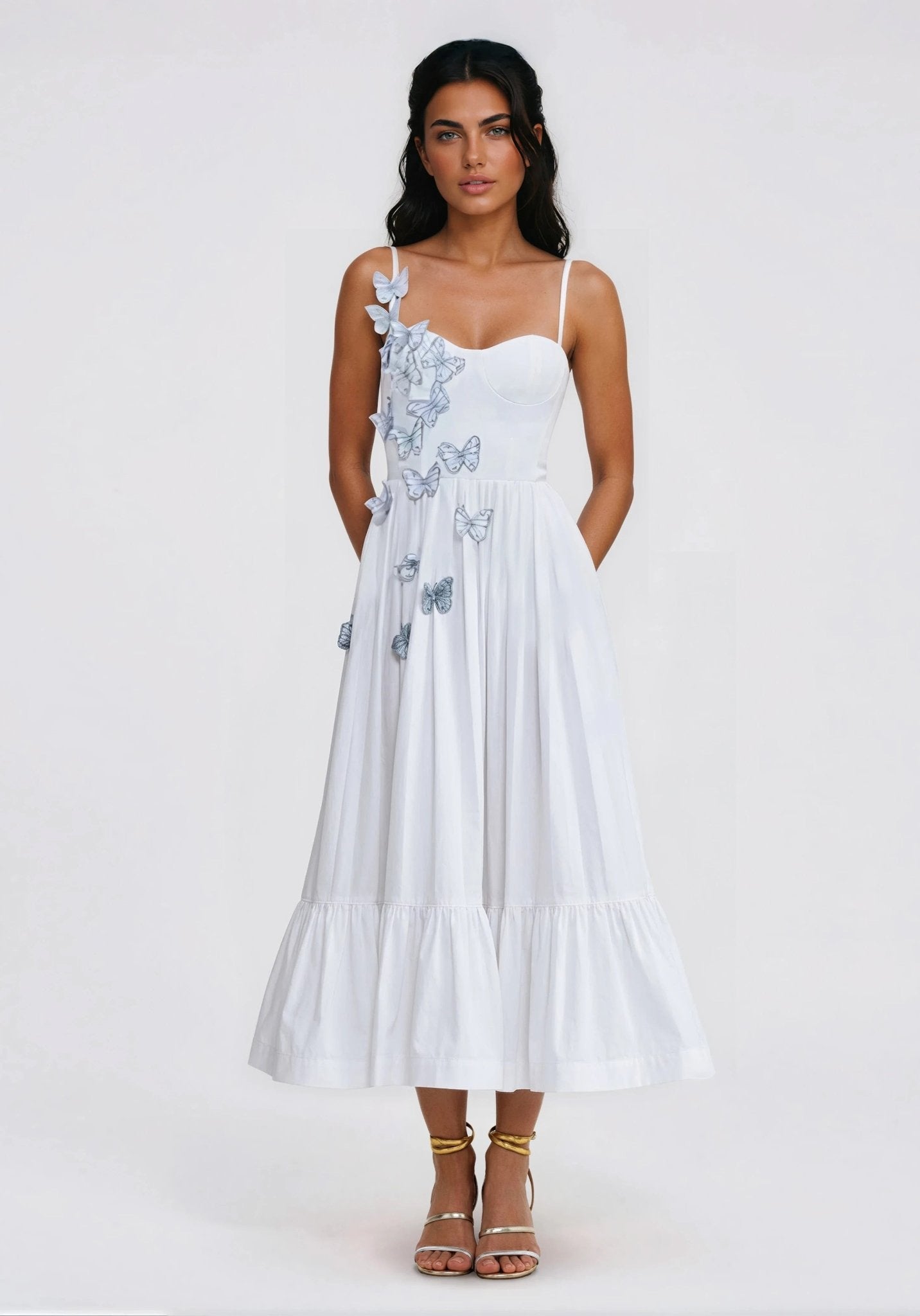 Flutter Poplin Butterfly Midi Dress – Off White XO, Tina