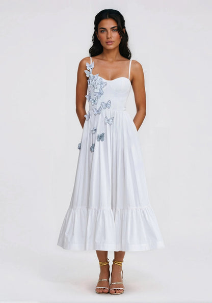 Flutter Poplin Butterfly Midi Dress – Off White XO, Tina