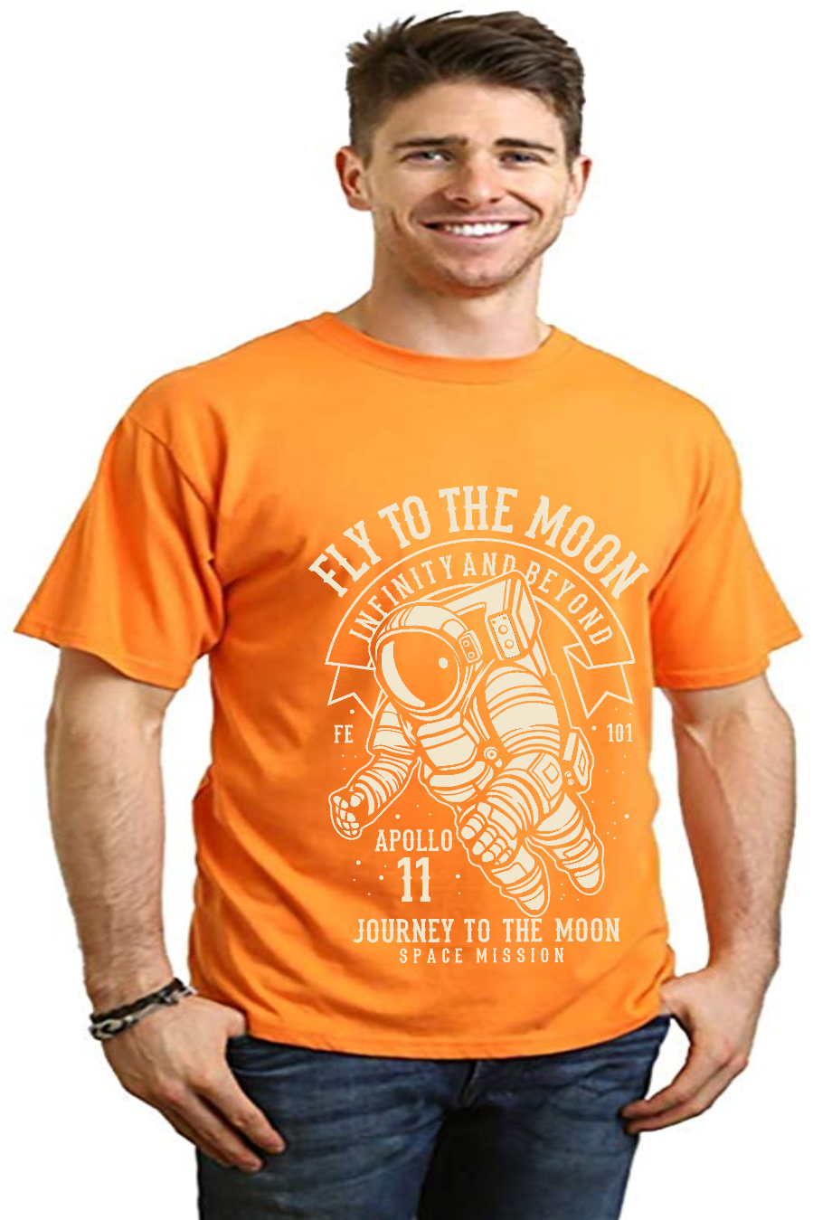 Fly To The Moon Men's Bamboo Viscose/Organic Cotton Short Sleeve Graphic T-Shirt Spun Bamboo