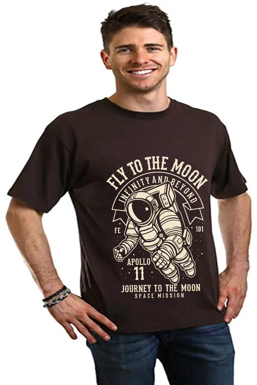Fly To The Moon Men's Bamboo Viscose/Organic Cotton Short Sleeve Graphic T-Shirt Spun Bamboo