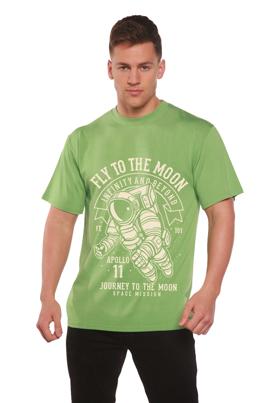 Fly To The Moon Men's Bamboo Viscose/Organic Cotton Short Sleeve Graphic T-Shirt Spun Bamboo