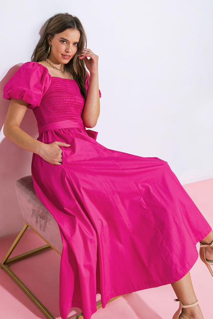 A PEACEFUL PLACE WOVEN MIDI DRESS Flying Tomato