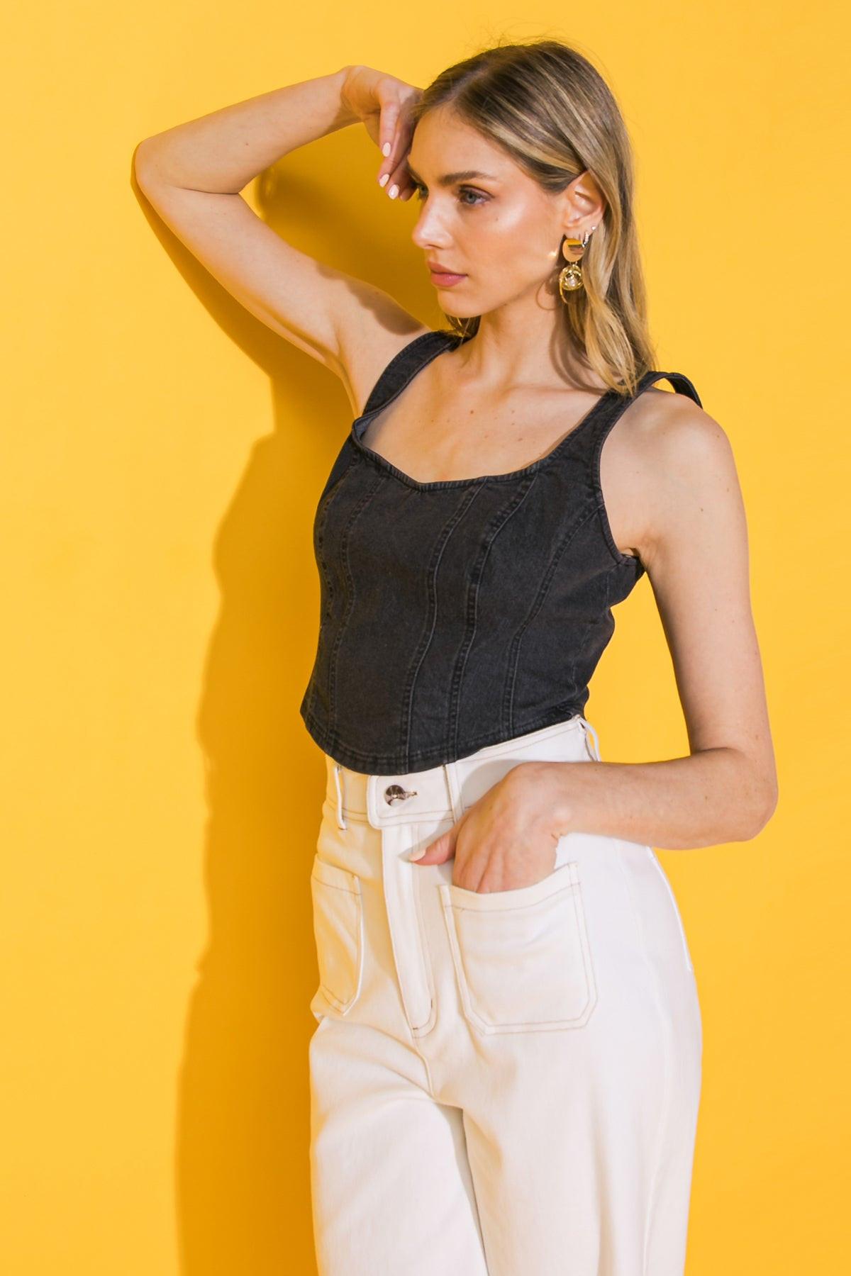 ALL AHEAD DENIM CROP TOP Flying Tomato