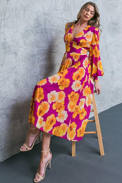 LOOK AT HER FLORAL WOVEN MIDI DRESS Flying Tomato
