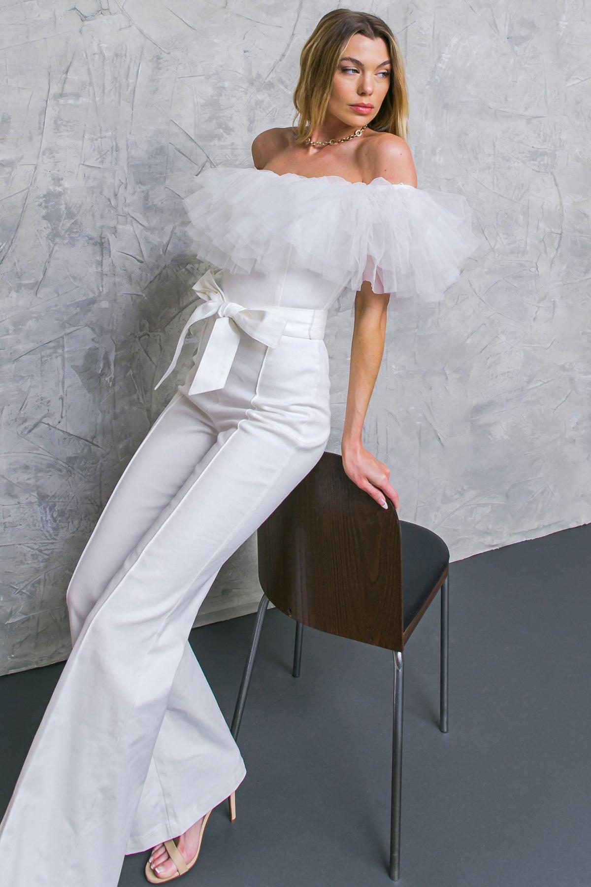 A POWER MOOD WHITE DENIM JUMPSUIT Flying Tomato