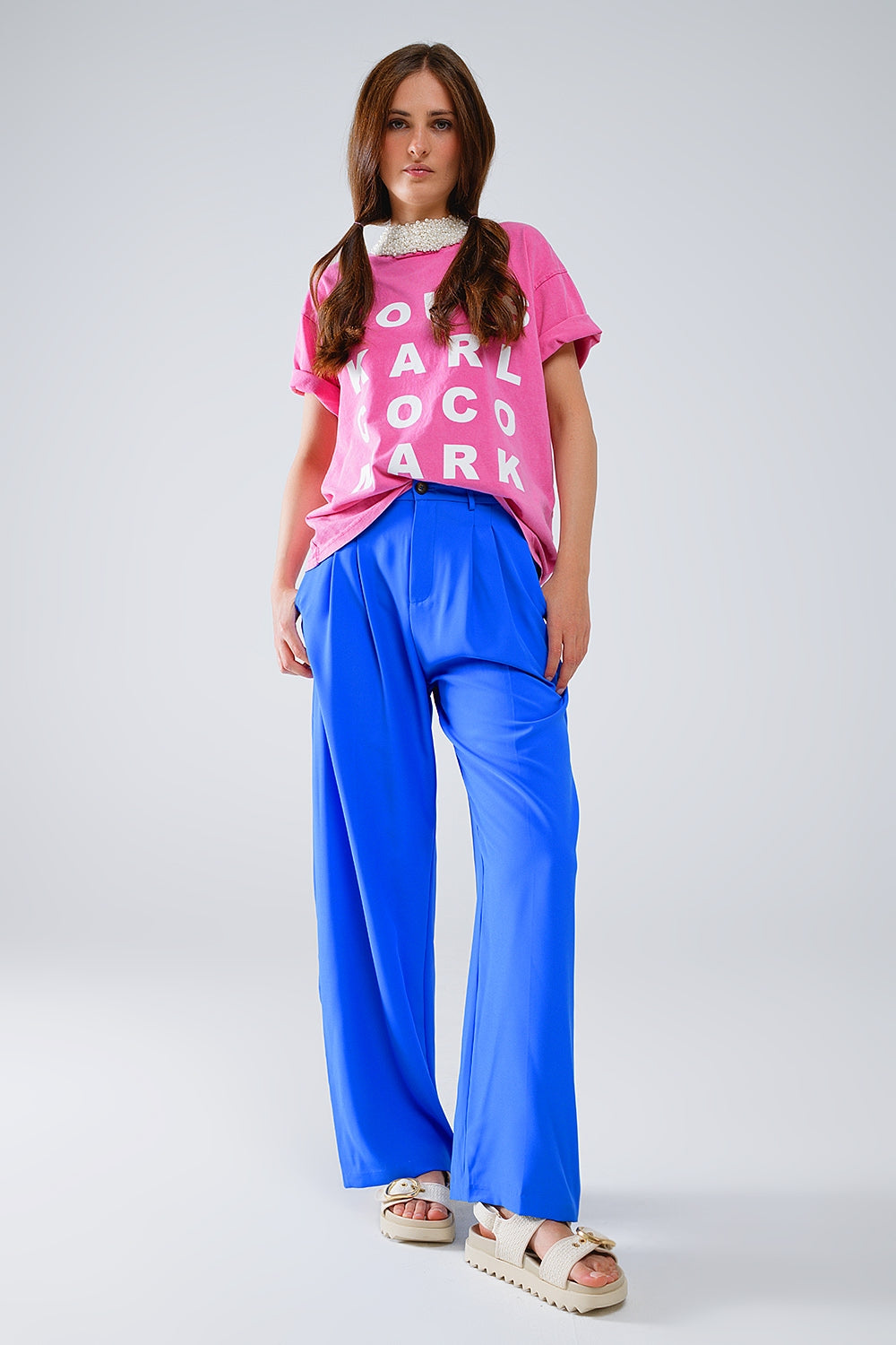 Fuchsia T-shirt With famous Names Logos At The Front Q2store