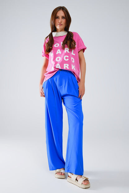 Fuchsia T-shirt With famous Names Logos At The Front Q2store