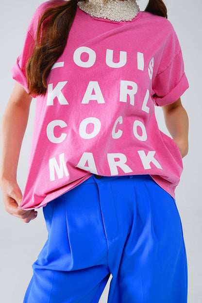 Fuchsia T-shirt With famous Names Logos At The Front Q2store