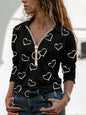 Love Digital Print V-Neck Long Sleeve Top