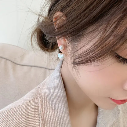 925 Silver Simple Heart Pearl Stud Earrings