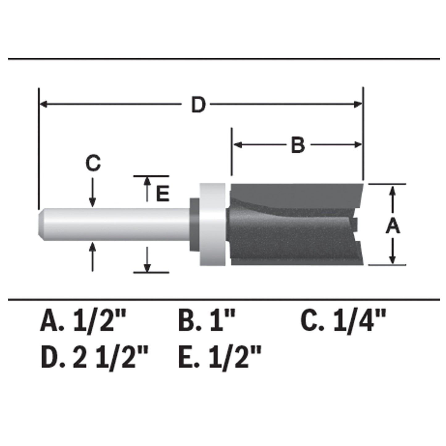 BOSCH 85680MC 1/2 In. x 1 In. Carbide-Tipped Double-Flute Top-Bearing Straight Trim Router Bit VM Hardware