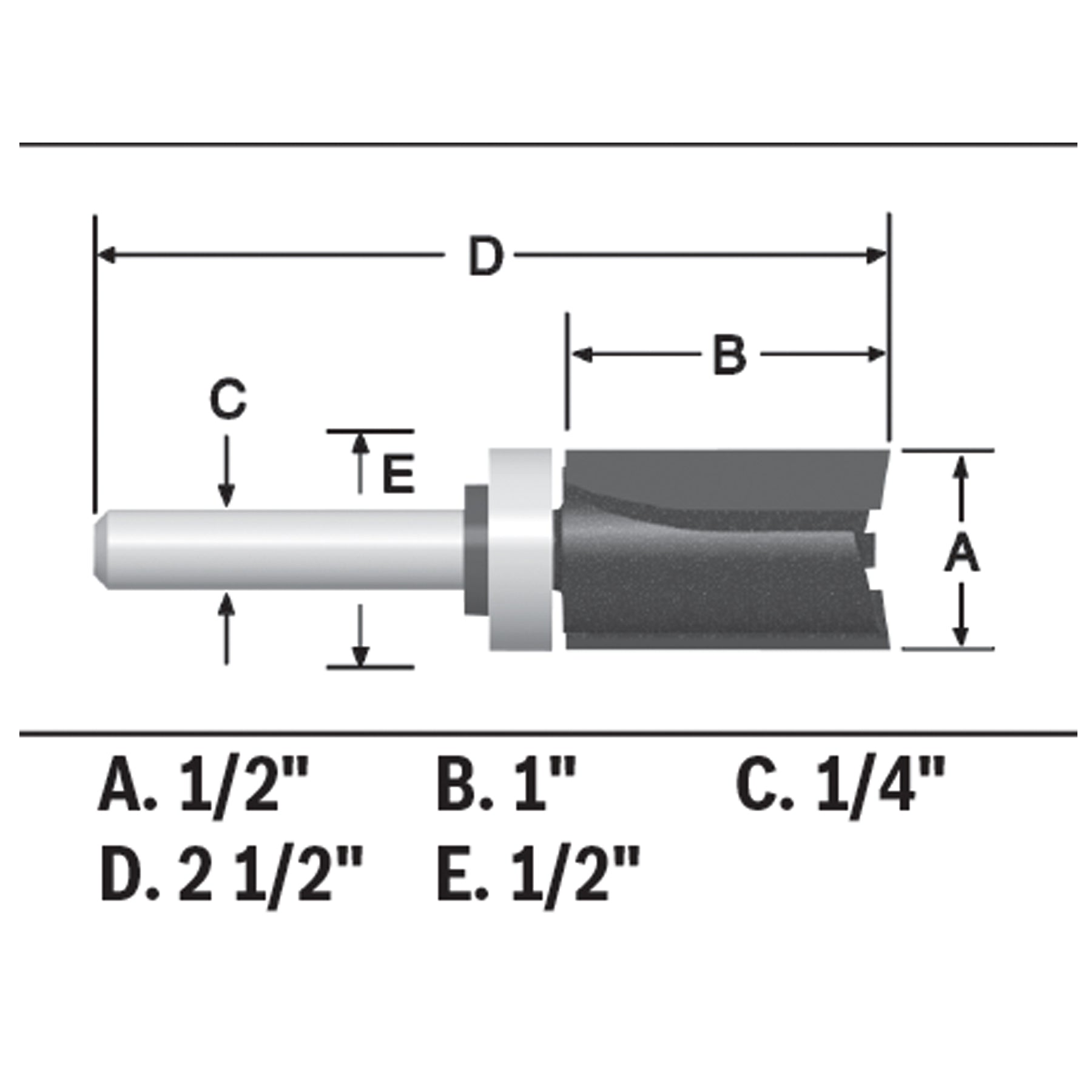BOSCH 85680MC 1/2 In. x 1 In. Carbide-Tipped Double-Flute Top-Bearing Straight Trim Router Bit VM Hardware