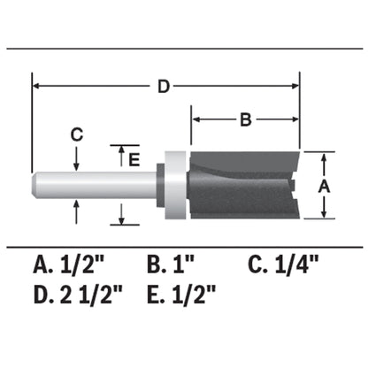 BOSCH 85680MC 1/2 In. x 1 In. Carbide-Tipped Double-Flute Top-Bearing Straight Trim Router Bit VM Hardware